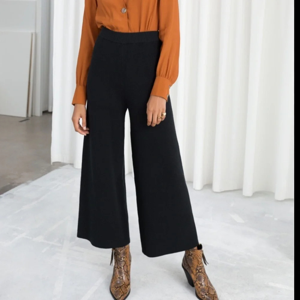 & OTHER STORIES BLACK RIBBED WIDE LEG PANTS